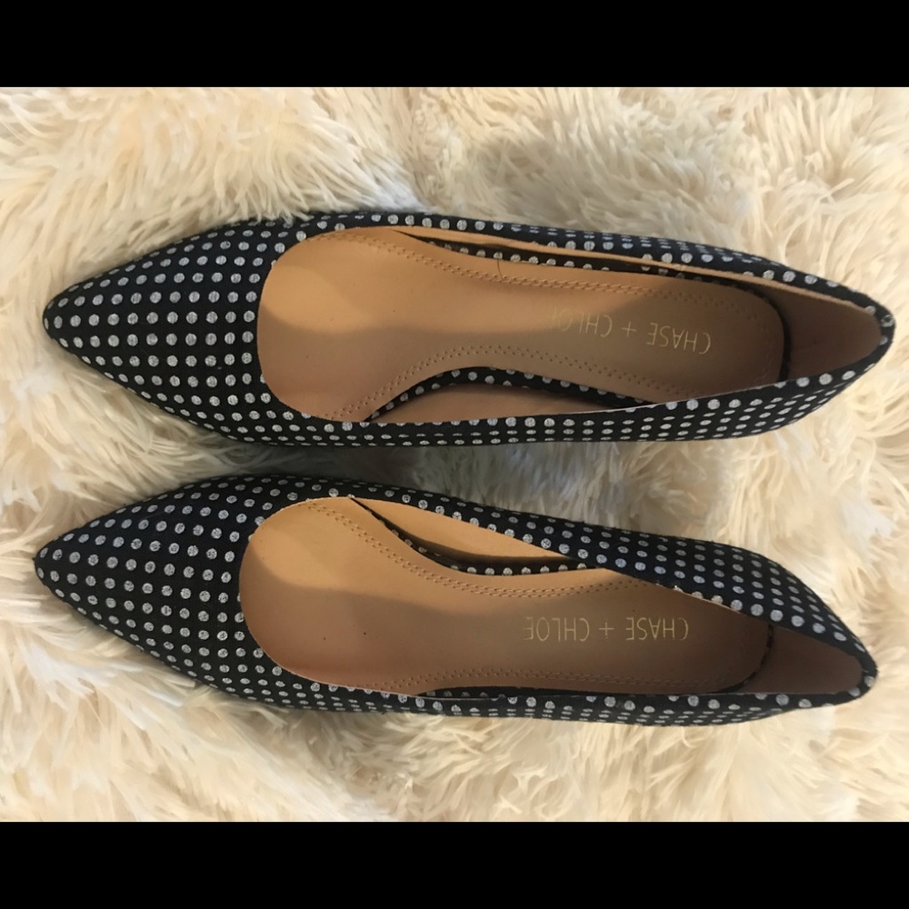 Black and white polka dot heels